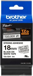 Brother TZe-S241 18mm Strong Adhesive Labelling Tape Cassette, Black on White