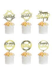 Bake Planet 6-Piece Golden Happy Birthday Cake Topper for Cake, Gold