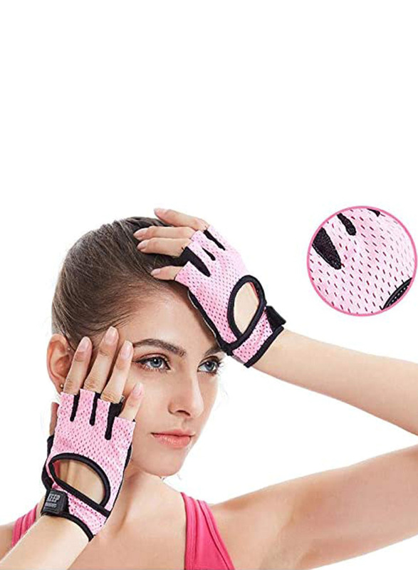 Fozeas Anti-Skid Gym Gloves for Women, Small, Pink/Black