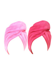 Nibeminent Quick Dry Turban Wraps Absorbent Microfiber Twist Hair Towel with Elastic Loop, 2 Pieces, Pink