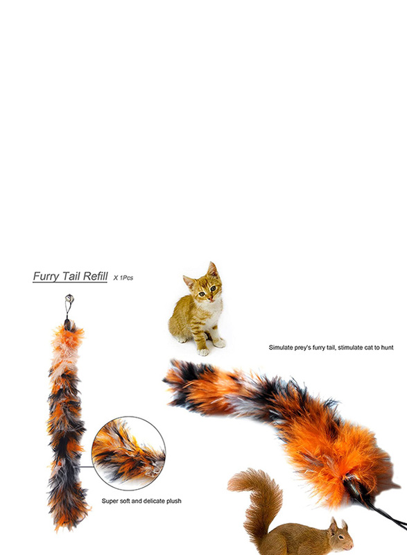 Blinggo Retractable Wand Feather Teaser Cat Interactive Toy with Bell and 5-Piece Refills, Multicolour
