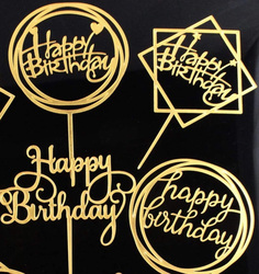 Bake Planet 6-Piece Golden Happy Birthday Cake Topper for Cake, Gold