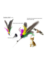 Blinggo Retractable Wand Feather Teaser Cat Interactive Toy with Bell and 5-Piece Refills, Multicolour