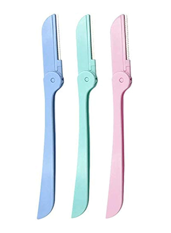 Beautyshow Foldable Eyebrow Face Hair Remover Knife Tools, Multicolour, 3-Pieces