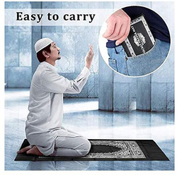 Portable Muslim Prayer Rug Mat with Booklet, Black