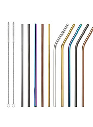 11-Piece Stainless Steel Straw Reusable Metal Drinking Straw with Cleaner Brush, Multicolour
