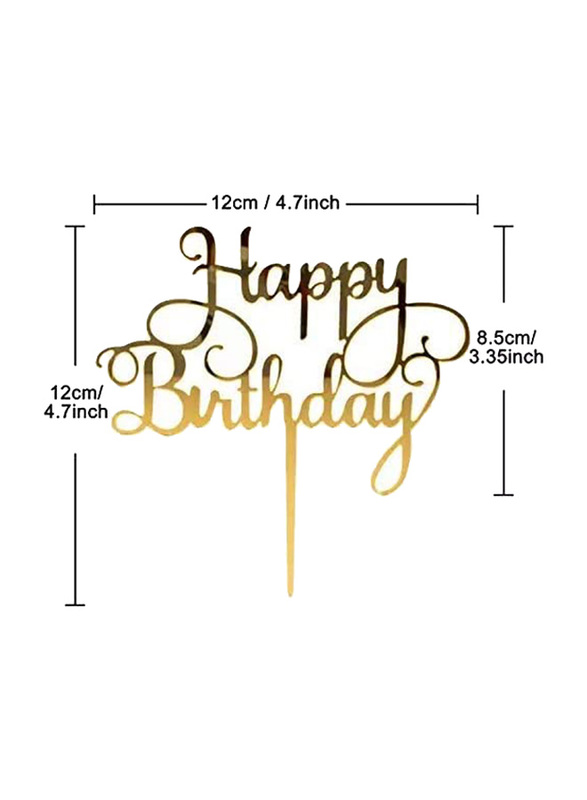 Bake Planet 6-Piece Golden Happy Birthday Cake Topper for Cake, Gold