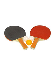 Solid Wood Ping Pong Paddle Table Tennis Rackets with 3 Balls Set, 2 Pieces, Red/Black