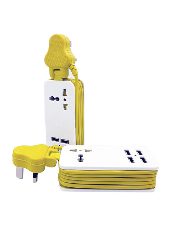 MSS 1.5-Meter UK Plug Travel Charger Extension with Universal Socket and 4 USB Ports, Yellow/White
