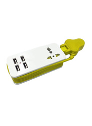 MSS 1.5-Meter UK Plug Travel Charger Extension with Universal Socket and 4 USB Ports, Yellow/White