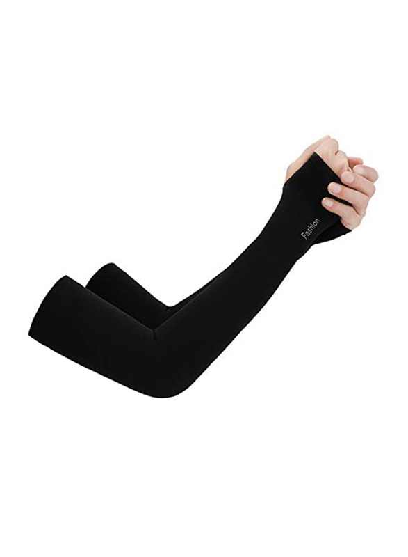 Long Gloves UV Protection Half Finger Arm Sleeves, Black