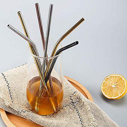 11-Piece Stainless Steel Straw Reusable Metal Drinking Straw with Cleaner Brush, Multicolour