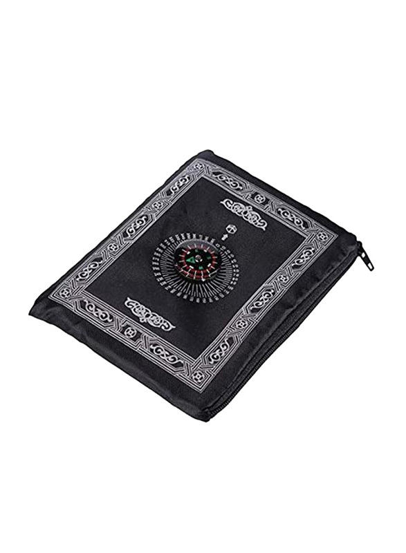 Portable Muslim Prayer Rug Mat with Booklet, Black