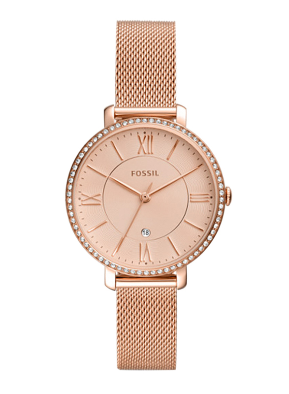 Fossil Jacqueline Analog Watch for Women with Stainless Steel Band, Water Resistant, ES4628, Rose Gold