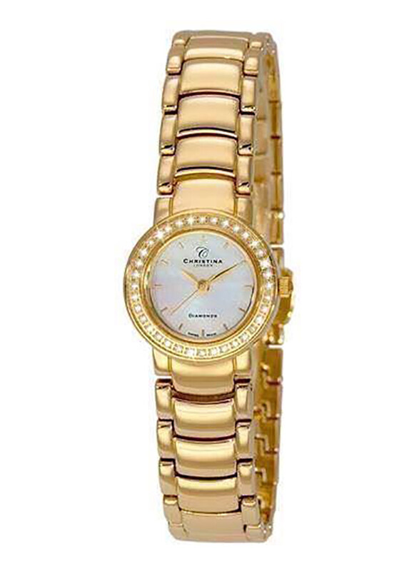 

Christina Design London Analog Swiss Watch for Women with Yellow Gold Plated Stainless Steel Band, Water Resistant, with Mother of Pearl and 36 Diamon