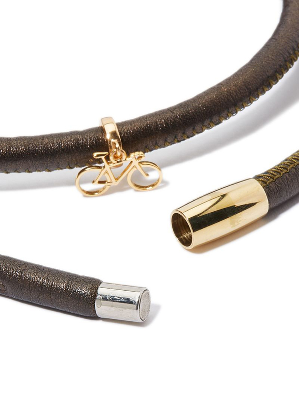 Christina Design London Leather Cord Multi Layer Bracelet for Women, with Racing Bike and Topaz Hut Drop, with Smokey Quartz Stone, Bronze