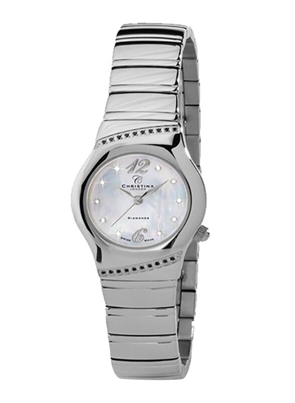 

Christina Design London Analog Swiss Watch for Women with Stainless Steel Band, Water Resistant, with Mother of Pearl Dial with 10 Diamonds and 20 Dia