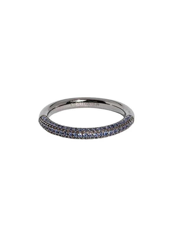 Apm Monaco 925 Sterling Silver Fashion Ring for Women with Cubic Zirconia Stone, Gunmetal/Blue, EU 58