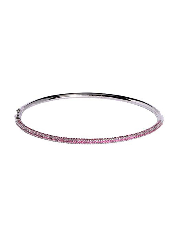 Apm Monaco 925 Sterling Silver Bangle for Women with Zirconia Stone, Silver/Red
