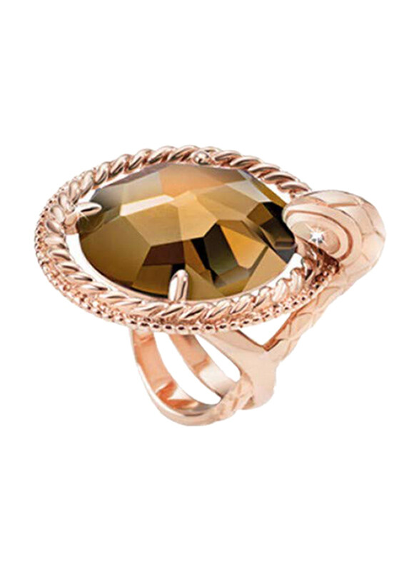 

Just Cavalli Just Queen Stainless Steel Fashion Ring for Women with Brown Multifaceted Stone, Rose Gold, IT 16