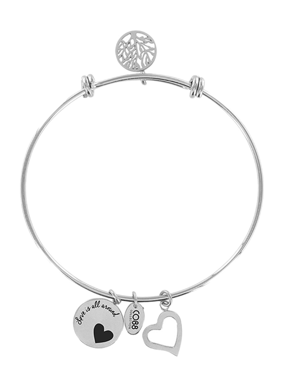 Co88 Celestial Stainless Steel Bracelet for Women with Tree of Life and Heart Charm, Silver