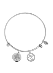 Co88 Sense Stainless Steel Bracelet for Women with Flower & Butterfly Charm and Crystal Stone, Silver