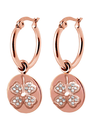 Co88 Sense Stainless Steel Dangle Earrings for Women with Clover Charm and Zirconia Stone, Latch Closure, Rose Gold