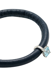 Christina Design London Leather Cord Charm Bracelet for Women, with Sky Topaz Quartz Ring Charm, Blue