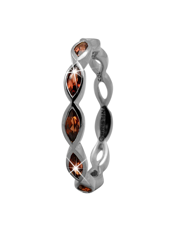 Christina Design London Sterling Silver Fashion Ring for Women with Eternity Garnet Stone, Silver, EU 49