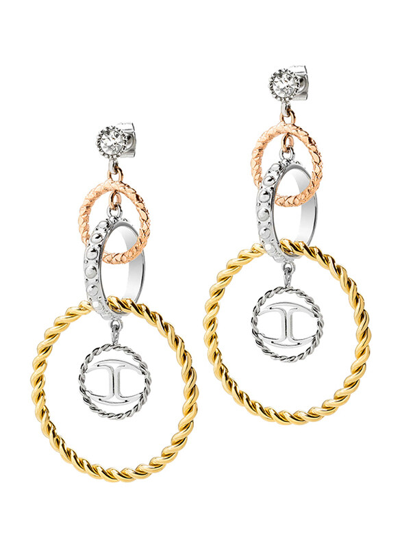 

Just Cavalli Just Three Stainless Steel Drop & Dangle Earrings for Women with White Stone, Silver/Rose Gold/Gold