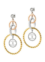 Just Cavalli Just Three Stainless Steel Drop & Dangle Earrings for Women with White Stone, Silver/Rose Gold/Gold