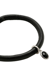 Christina Design London Leather Cord Charm Bracelet for Women, with Black Onyx Drop, Black