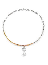 Just Cavalli Just Three Stainless Steel Pendant Necklace for Women with Brand Charm and Multifaceted Crystal Pendant, Silver/Rose Gold/Gold