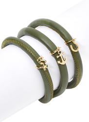 Christina Design London Leather Cord Multi Layer Bracelet for Women, with Hope and Luck Drop, Olive