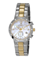 Christina Design London Analog Swiss Watch for Women and Stainless Steel Band, Water Resistant and Chronograph, with Mother of Pearl and 24 Diamonds, 124BW, Silver/Gold-White