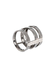 Apm Monaco 925 Sterling Silver Three Line Midi Ring for Women with Cubic Zirconia Stone, Silver, EU 44