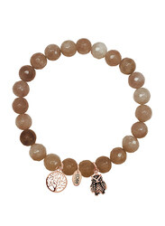 Co88 Serenity Stainless Steel Bracelet for Women, with Jade Natural Stones, with Tree of Life and Owl Charms, 8 mm, Brown
