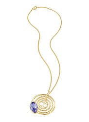 Just Cavalli Just Hipnose Stainless Steel Chain Necklace for Women with Blue Multifaceted Stone Pendant, Gold