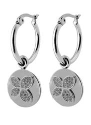 Co88 Sense Stainless Steel Dangle Earrings for Women with Butterfly Charm and Zirconia Stone, Latch Closure, Silver