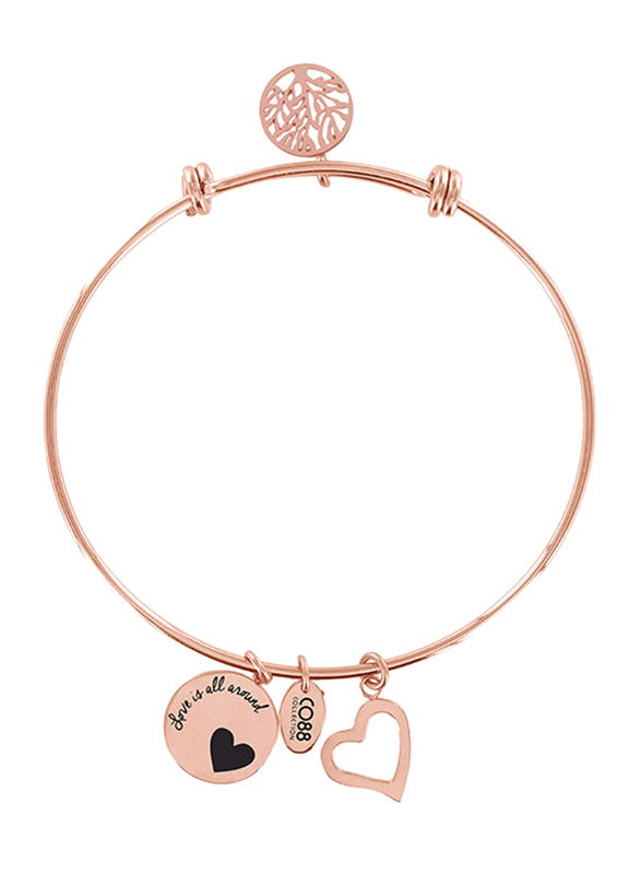 Co88 Celestial Rose Gold Plated Bracelet for Women with Tree of Life and Heart Charm, Rose Gold