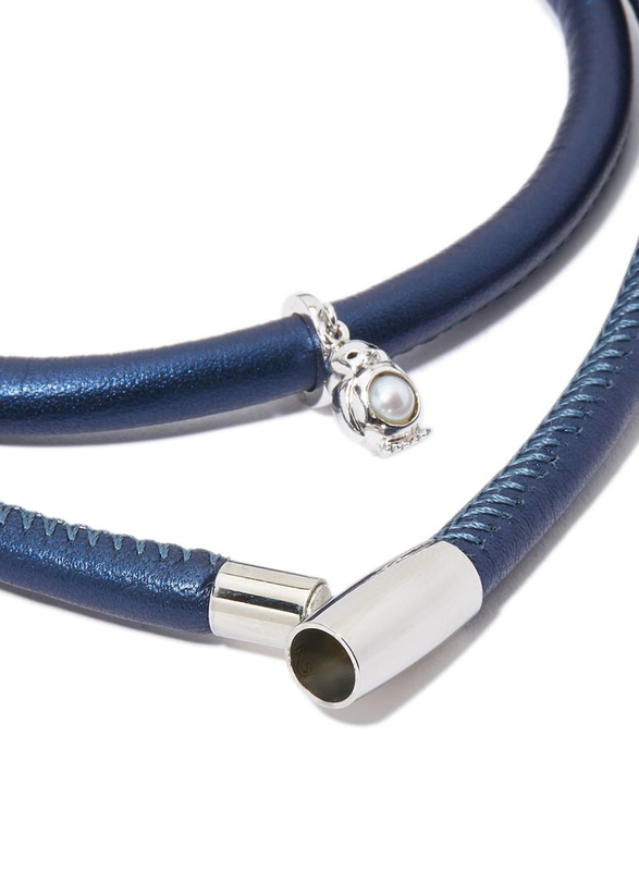 Christina Design London Leather Cord Multi Layer Bracelet for Women, with Penguin Drop, with Dolphin and Penguin Tube, Blue