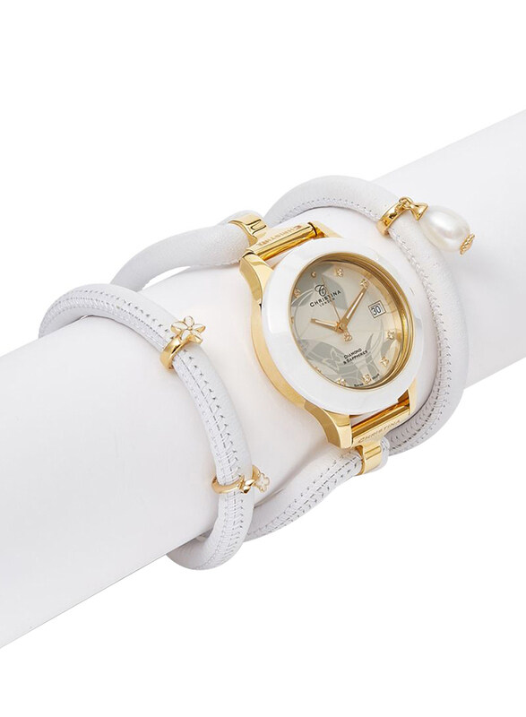 

Christina Design London Assemble Collect Analog Swiss Watch for Women with Attached Italian Leather Cord with Genuine Gemstone Charms Band, Water Resi
