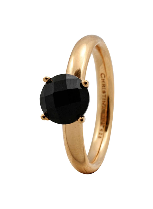 Christina Design London Gold Plated Sterling Silver Fashion Ring for Women with Fountain Onyx Stone, Gold, EU 55
