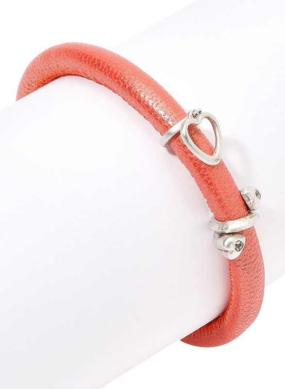 Christina Design London Leather Cord Charm Bracelet for Women, with Big Heart Drop and White Forever Love Tube, Coral