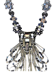 Amishi London Stainless Steel Studded Statement Necklace for Women, with Black & Gunmetal Crystal Stones, Black
