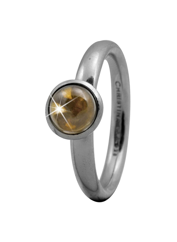 Christina Design London Sterling Silver Round Shape Fashion Ring for Women with Citrine Stone, Silver, EU 49