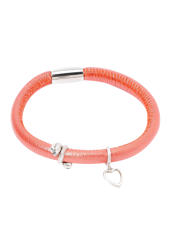 Christina Design London Leather Cord Charm Bracelet for Women, with Big Heart Drop and White Forever Love Tube, Coral