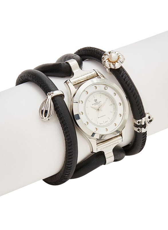 

Christina Design London Assemble Collect Analog Swiss Watch for Women with Attached Italian Leather Cord with Genuine Gemstone Charms Band, Water Resi