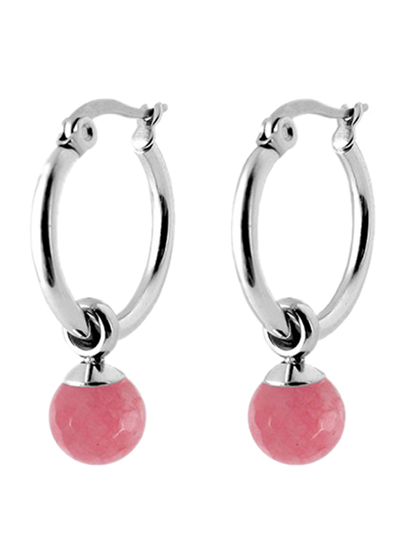 Co88 Serenity Stainless Steel Dangle Earrings for Women with Jade Natural Stone, Latch Closure, Pink