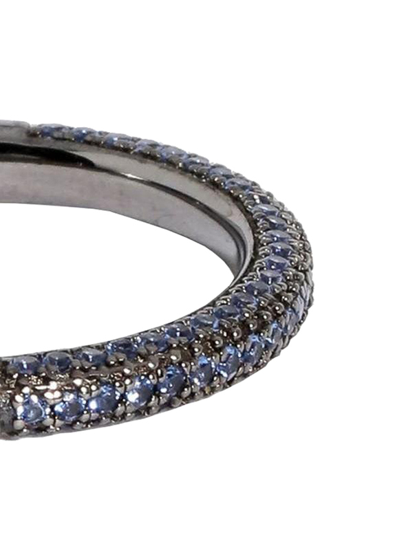 Apm Monaco 925 Sterling Silver Fashion Ring for Women with Cubic Zirconia Stone, Gunmetal/Blue, EU 58